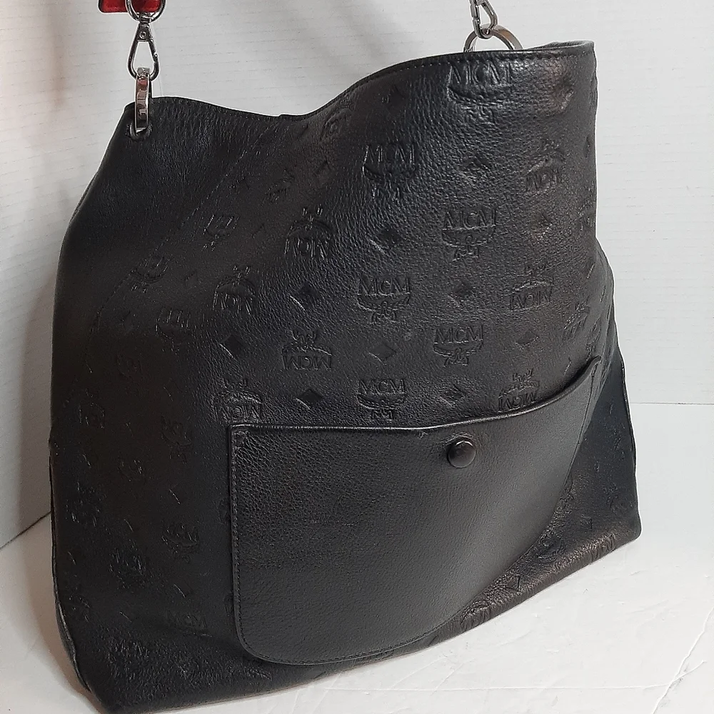 Black Embossed Crossbody Bag with Red Trim